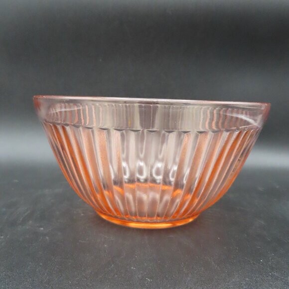 Set of 2, Vintage Pink Depression Glass Ribbed Cereal / Snack/ Soup Bowl - Picture 3 of 9